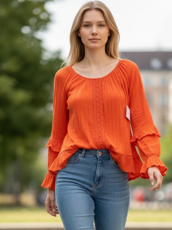 Sag Harbor Tops - Sag Harbor Ruffled 3/4 Sleeve Blouse NWT